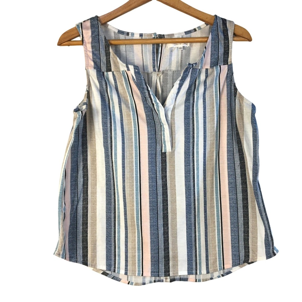 Eden & Olivia‎ Striped Button Neck Sleeveless Keyhole Top Womens Size L